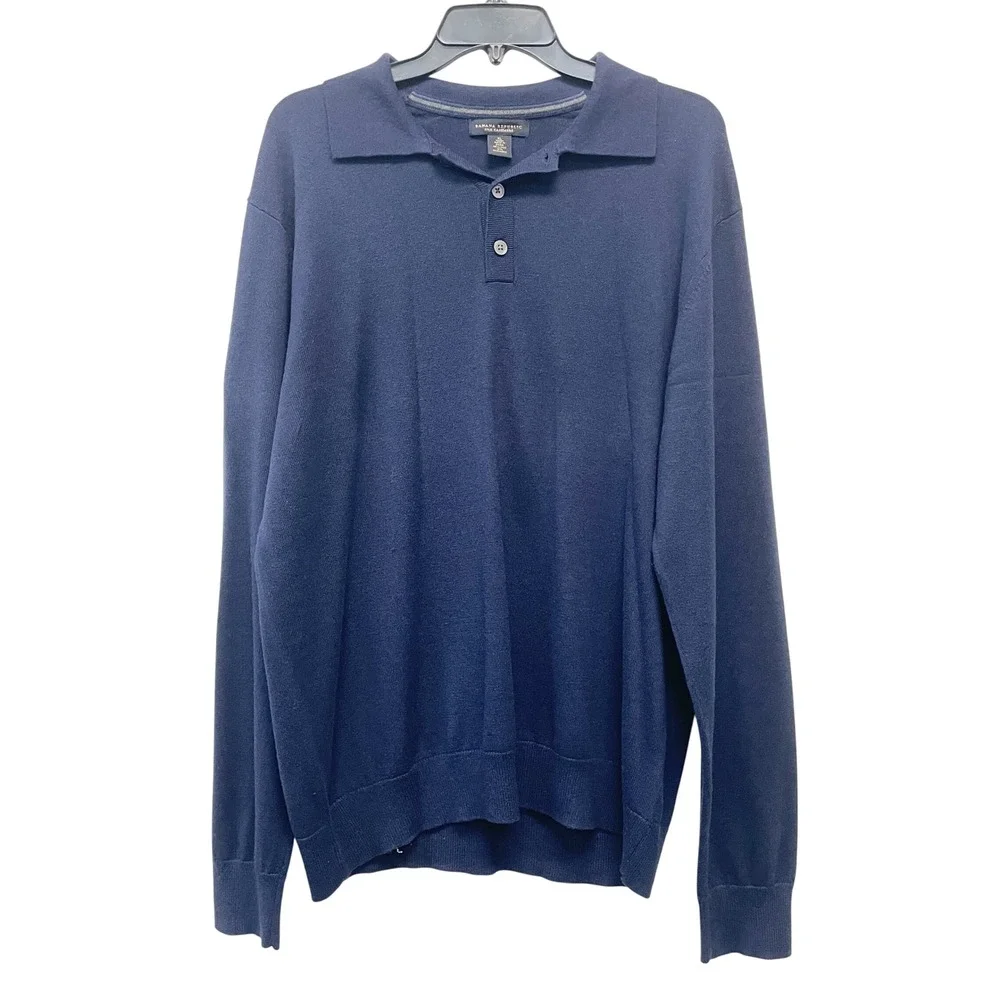 Banana Republic‎ Men's Navy Blue Silk Cashmere Polo Knit Sweater Size XL